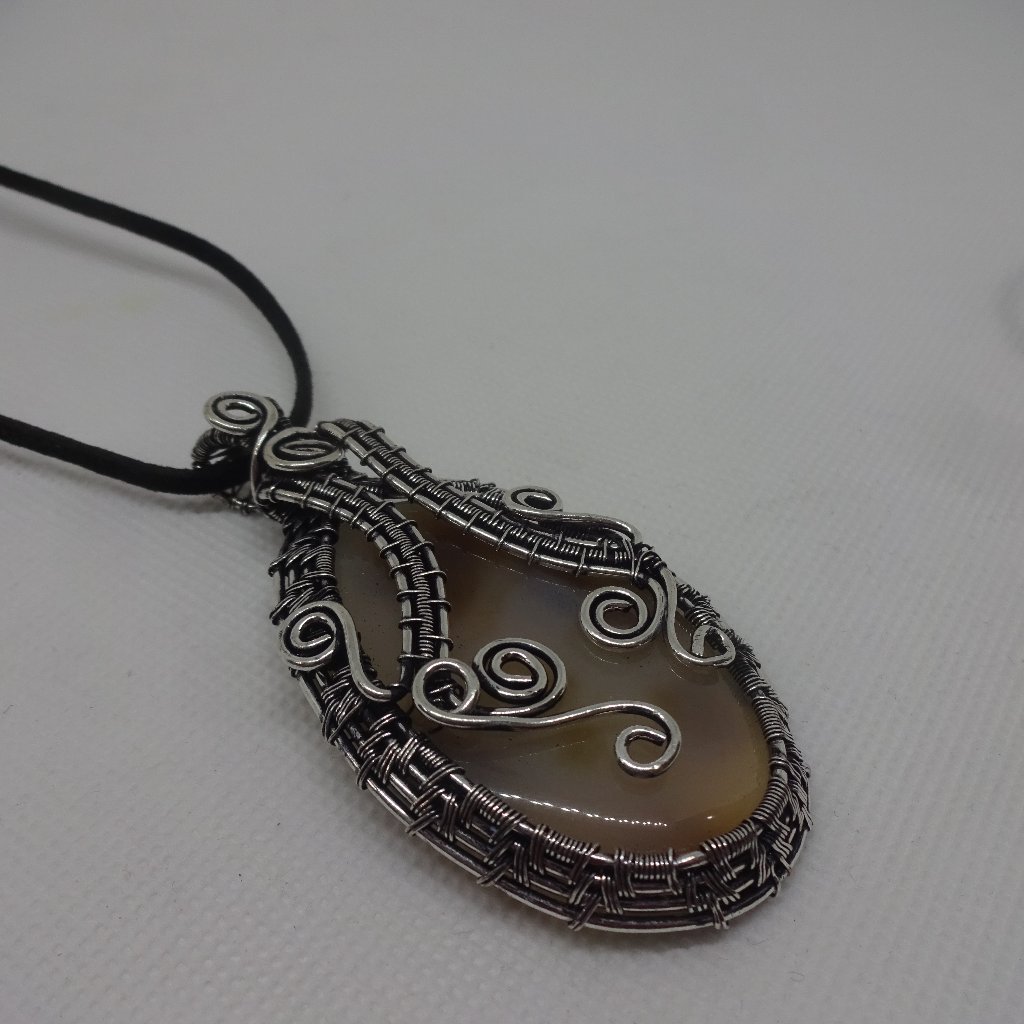 Stunning Montana Agate Handmade Wire-Wrapped PendantBlack Leather 829 30$
